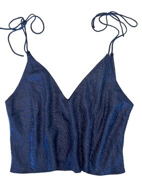V-Neck Tie-Strap Cami Top Navy Textured Silk Victoria's Secret XL NWT Festival